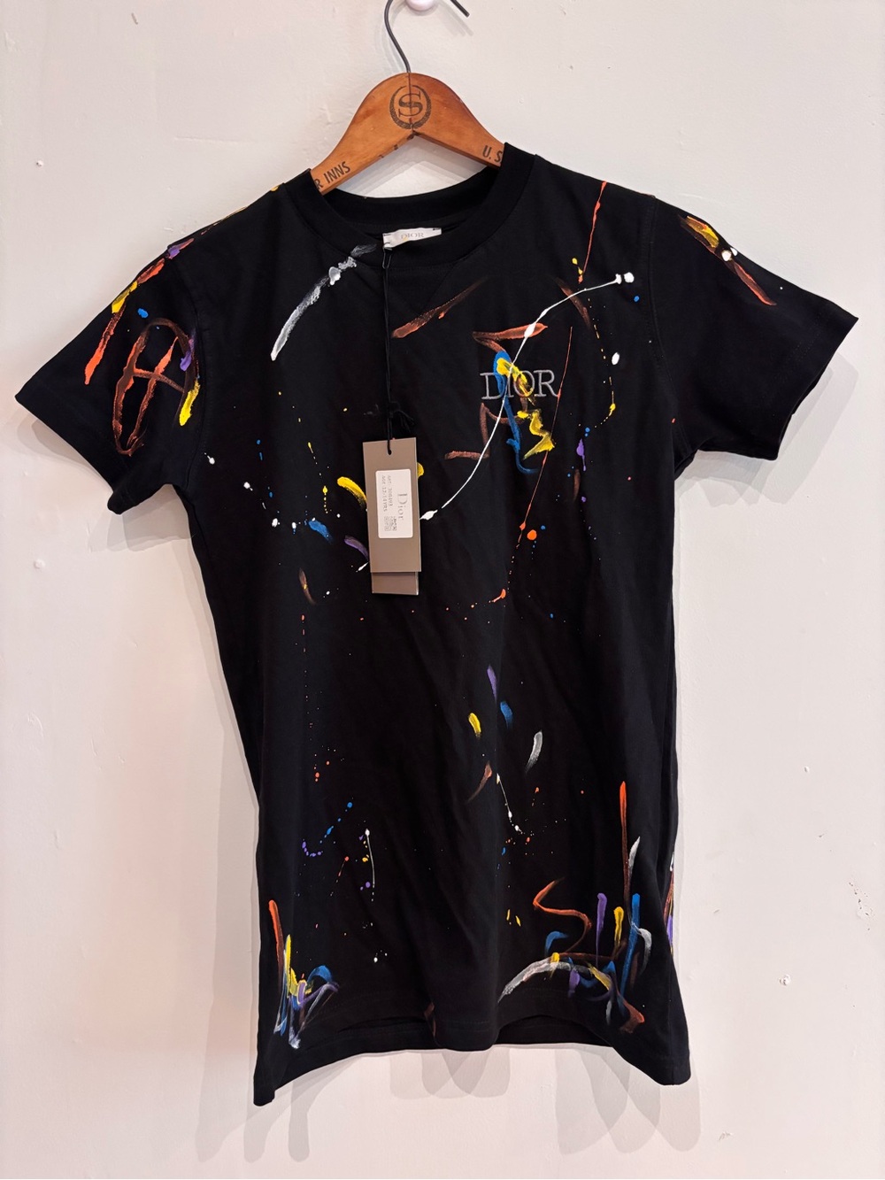 NWT Dior Black Paint-Splash Logo Tee for boys size 12/14 yrs